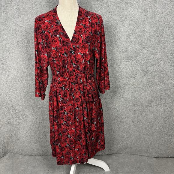 Rene Rofe Womens Robe Tie Waist sz Large Roses Bloomcore Super Soft Lightweight - Picture 1 of 13